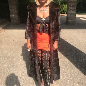 Mink Fur Sable brown X Long Full Length Coat XS-S